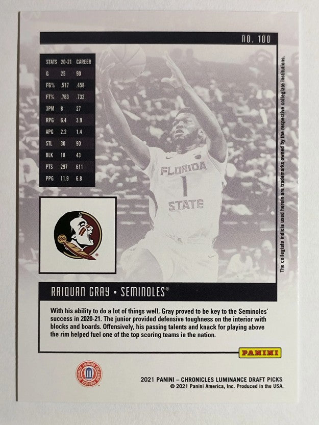 2021-22 Panini Chronicles Draft Picks #100 RaiQuan Gray/Luminance