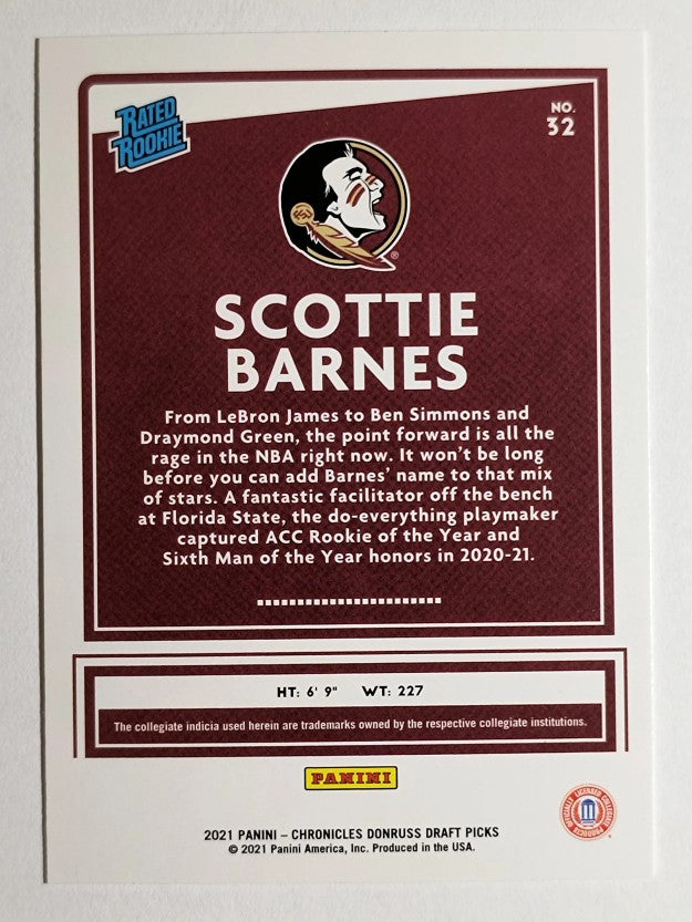 2021-22 Panini Chronicles Draft Picks #32 Scottie Barnes/Donruss
