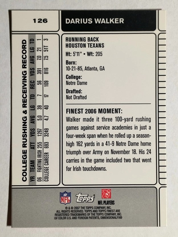 2007 Finest #126 Darius Walker RC