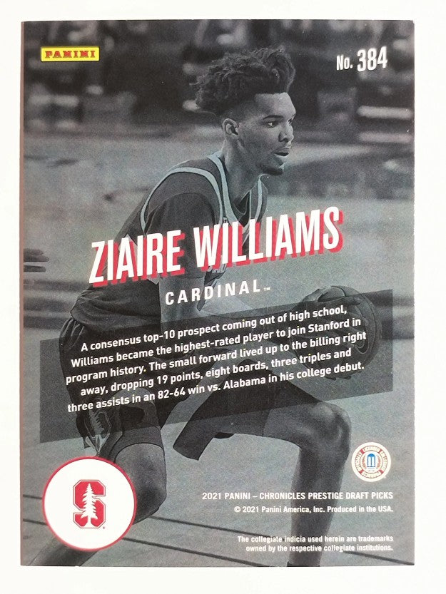 2021-22 Panini Chronicles Draft Picks #384 Ziaire Williams/Prestige