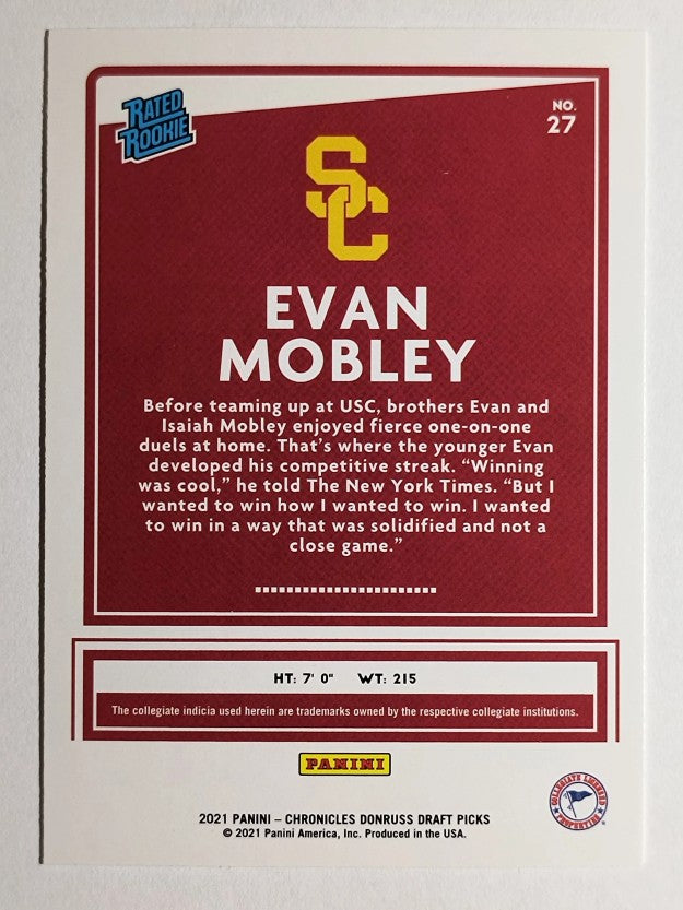 2021-22 Panini Chronicles Draft Picks #27 Evan Mobley/Donruss