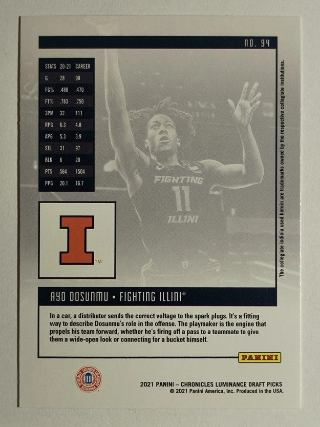 2021-22 Panini Chronicles Draft Picks Black #94 Ayo Dosunmu/Luminance