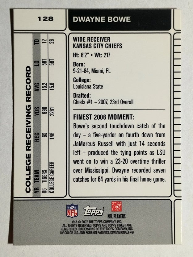 2007 Finest #128 Dwayne Bowe RC