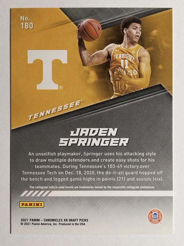 2021-22 Panini Chronicles Draft Picks Black #180 Jaden Springer/XR