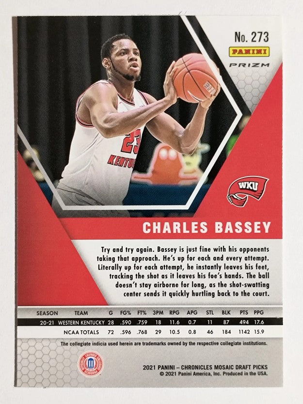 2021-22 Panini Chronicles Draft Picks Black #273 Charles Bassey/Mosaic