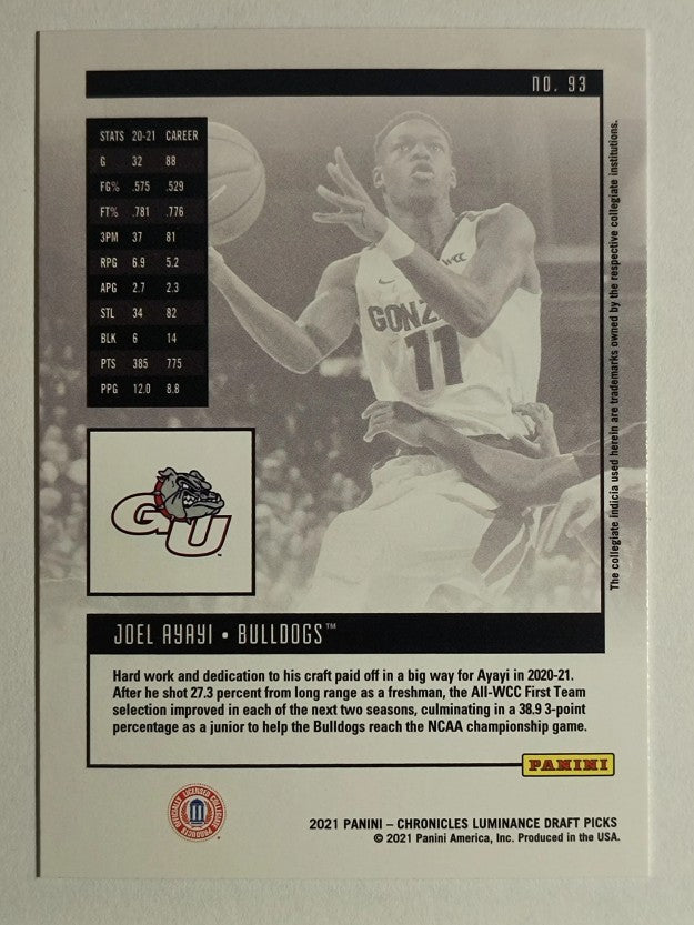 2021-22 Panini Chronicles Draft Picks #93 Joel Ayayi/Luminance