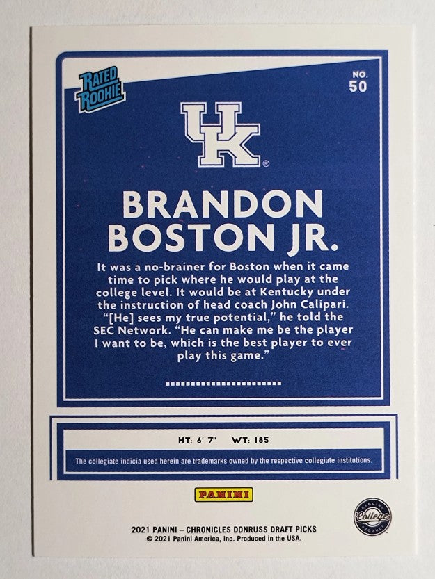 2021-22 Panini Chronicles Draft Picks #50 Brandon Boston Jr./Donruss