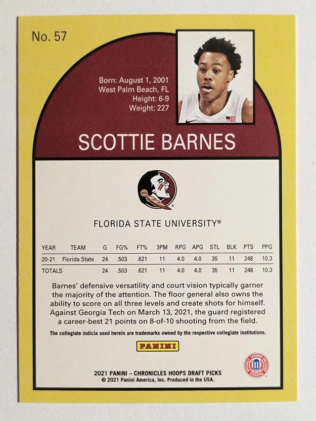 2021-22 Panini Chronicles Draft Picks #57 Scottie Barnes/Hoops Retro