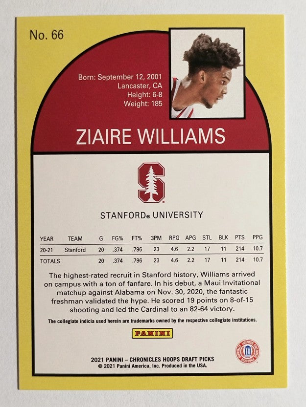 2021-22 Panini Chronicles Draft Picks #66 Ziaire Williams/Hoops Retro