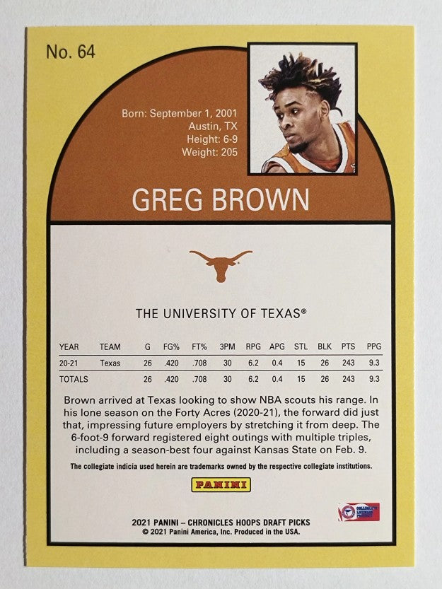 2021-22 Panini Chronicles Draft Picks #64 Greg Brown III/Hoops Retro