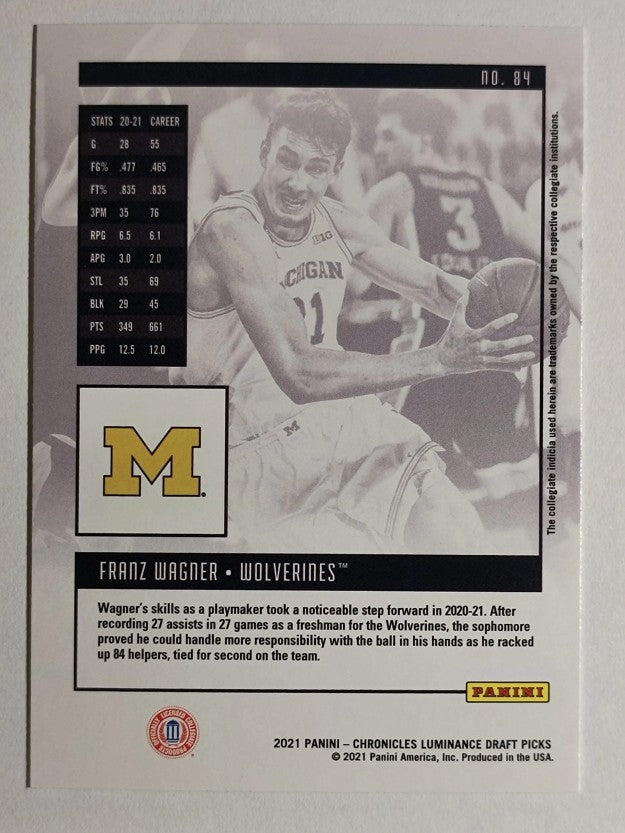 2021-22 Panini Chronicles Draft Picks #84 Franz Wagner/Luminance