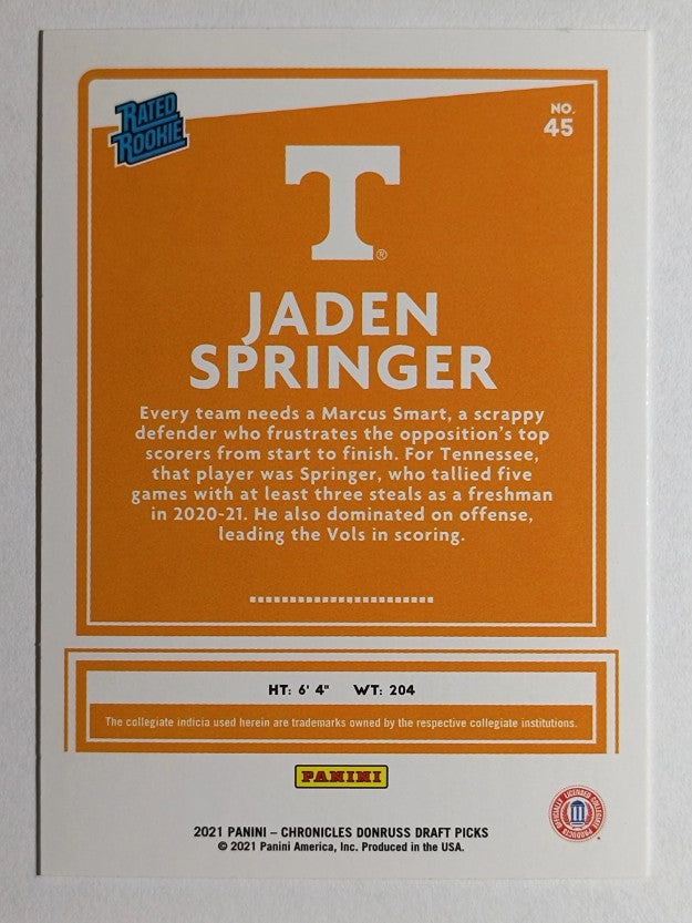 2021-22 Panini Chronicles Draft Picks #45 Jaden Springer/Donruss