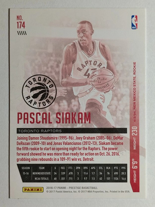 2016-17 Prestige #174 Pascal Siakam RC