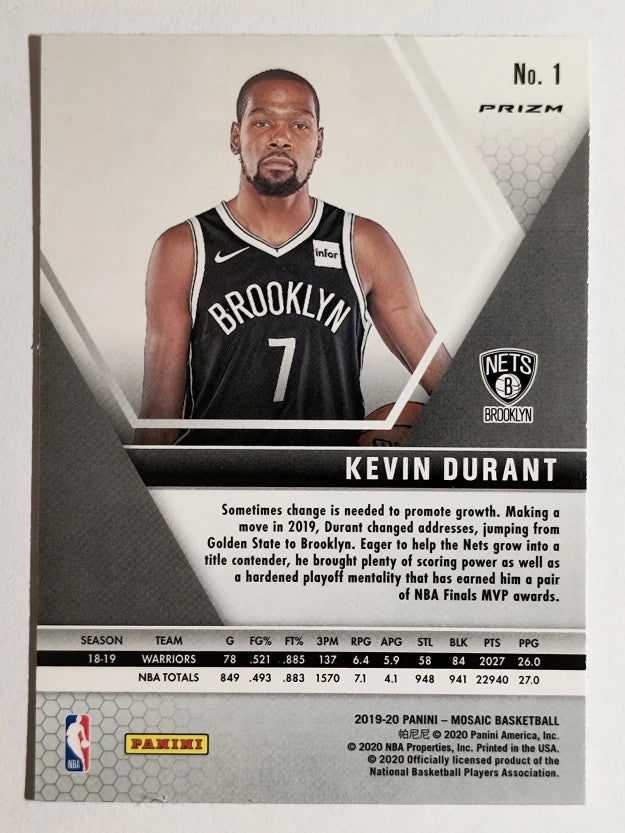 2019-20 Panini Mosaic Silver #1 Kevin Durant