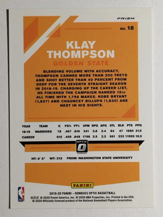 2019-20 Donruss Optic Purple #18 Klay Thompson