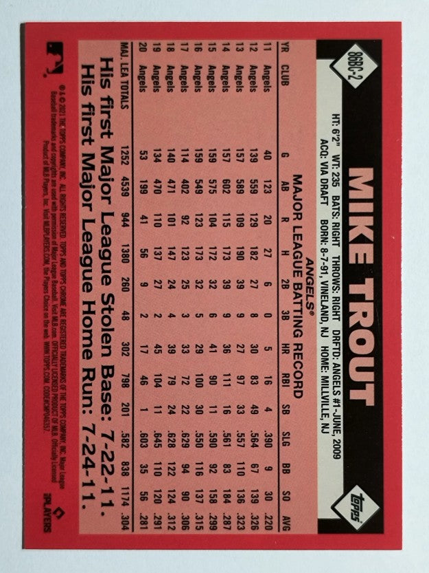 2021 Topps Chrome '86 Topps #86BC2 Mike Trout (NM)