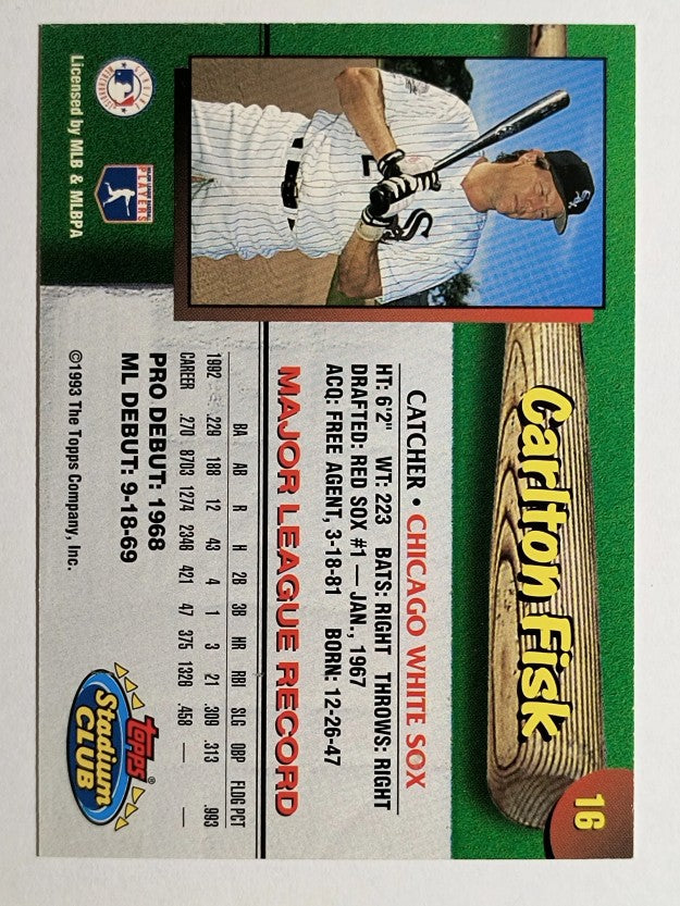 1993 White Sox Stadium Club #16 Carlton Fisk