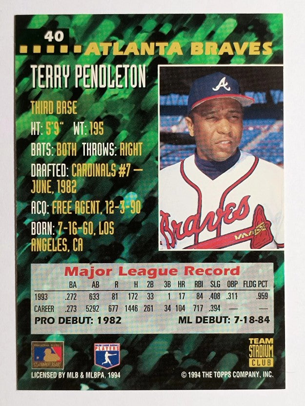 1994 Stadium Club Team #40 Terry Pendleton