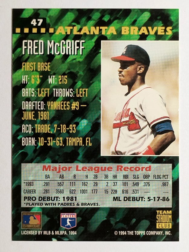 1994 Stadium Club Team #47 Fred McGriff