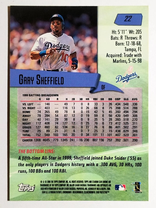 2000 Stadium Club Chrome #22 Gary Sheffield