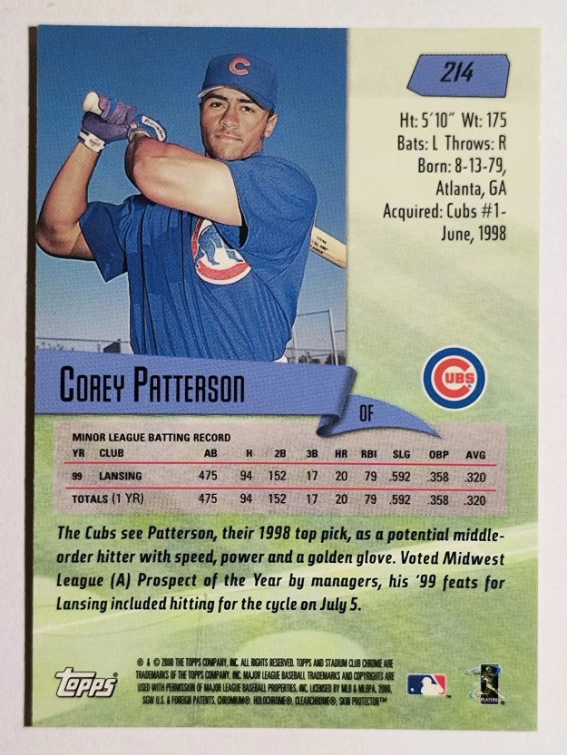 2000 Stadium Club Chrome #214 Corey Patterson