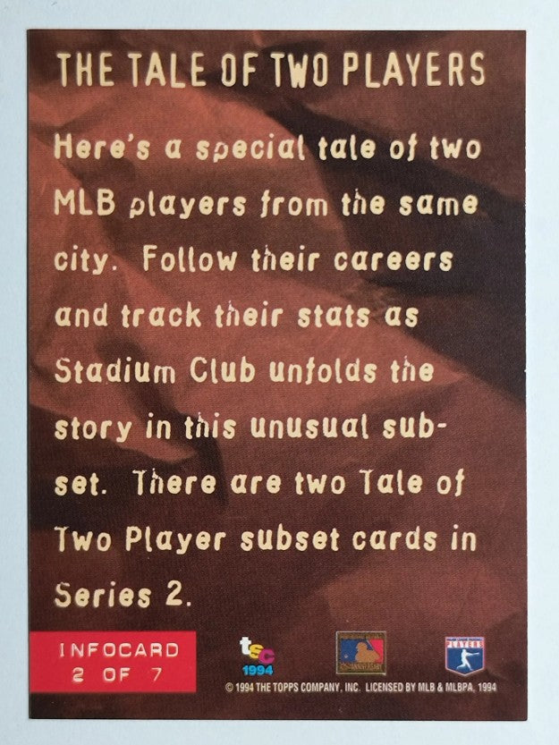 1994 Stadium Club Infocards 2 #2 Tale of 2 Players