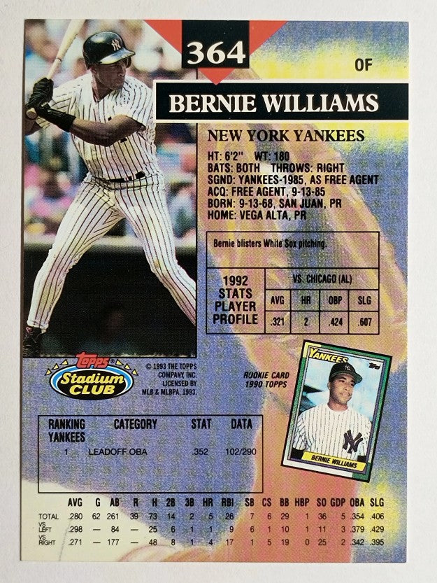 1993 Stadium Club #364 Bernie Williams