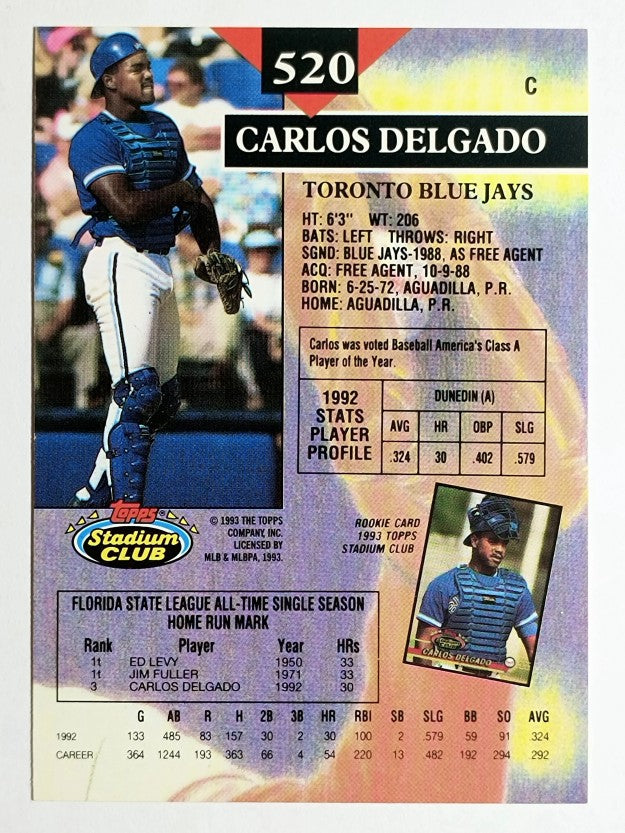 1993 Stadium Club #520 Carlos Delgado