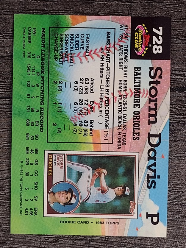 1992 Stadium Club #728 Storm Davis