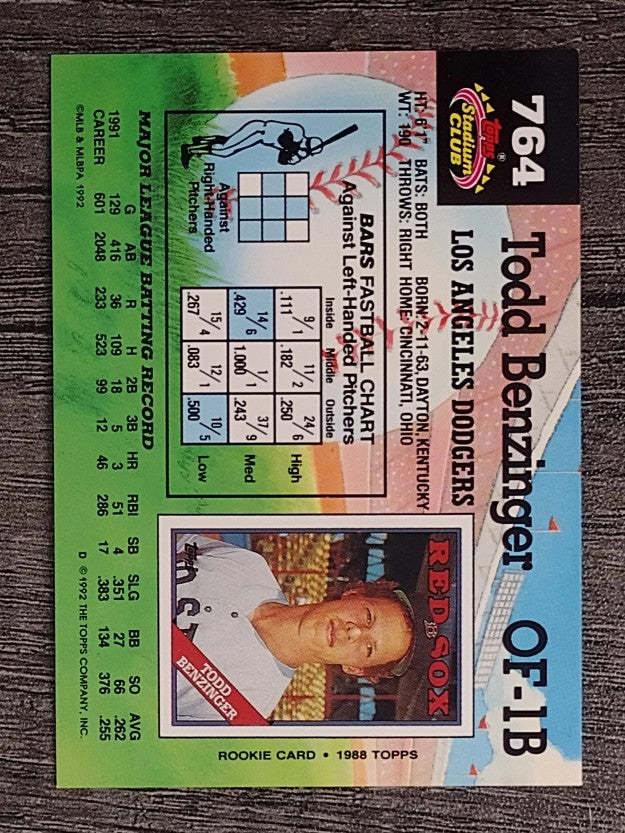 1992 Stadium Club #764 Todd Benzinger