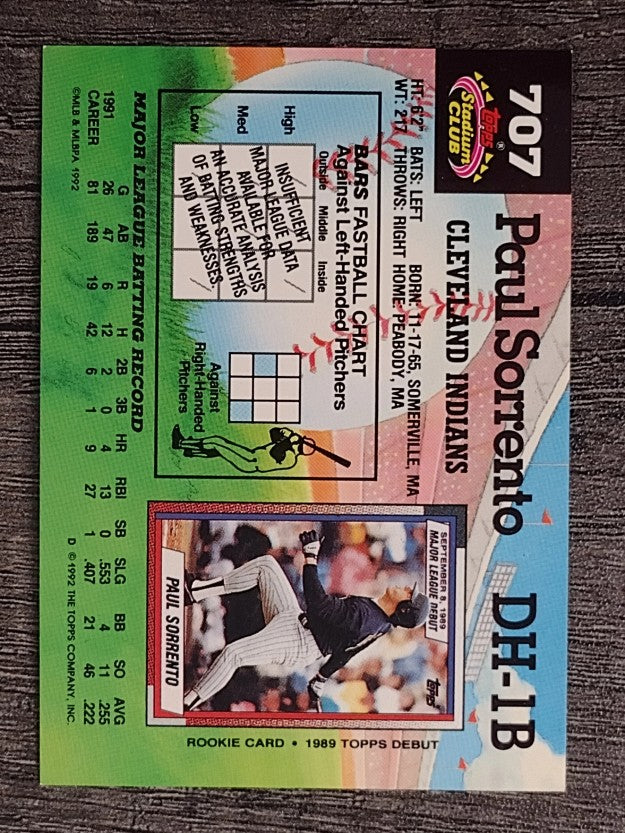 1992 Stadium Club #707 Paul Sorrento