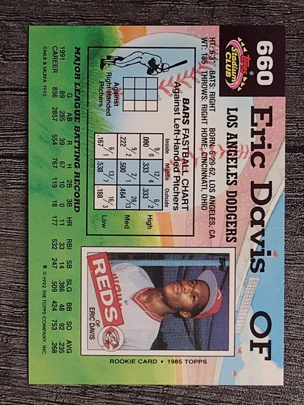 1992 Stadium Club #660 Eric Davis