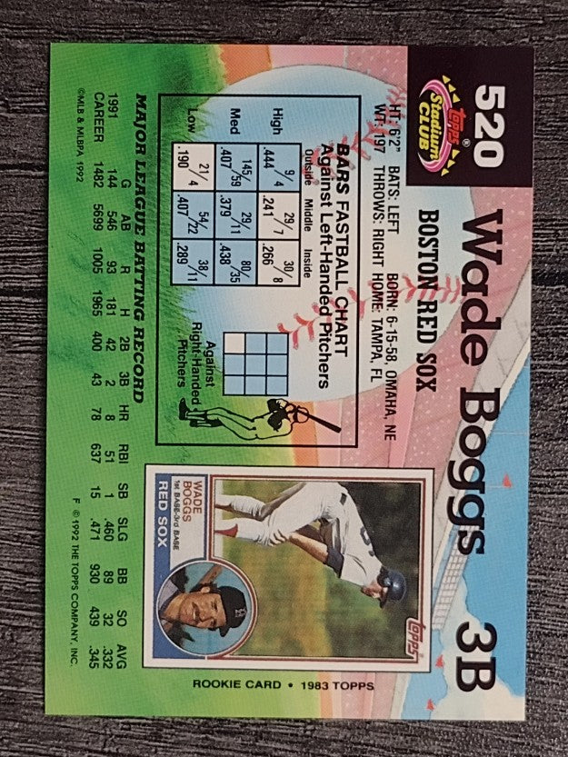 1992 Stadium Club #520 Wade Boggs