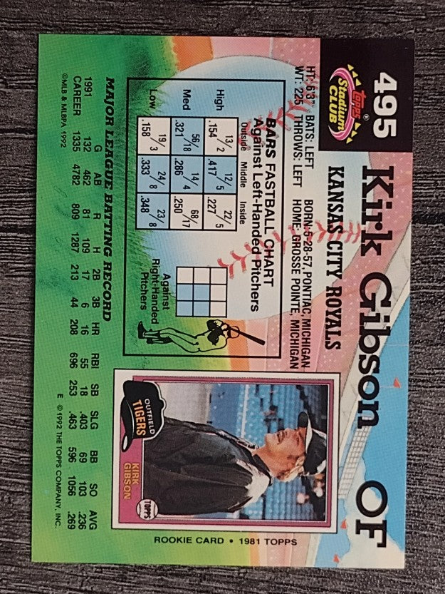 1992 Stadium Club #495 Kirk Gibson