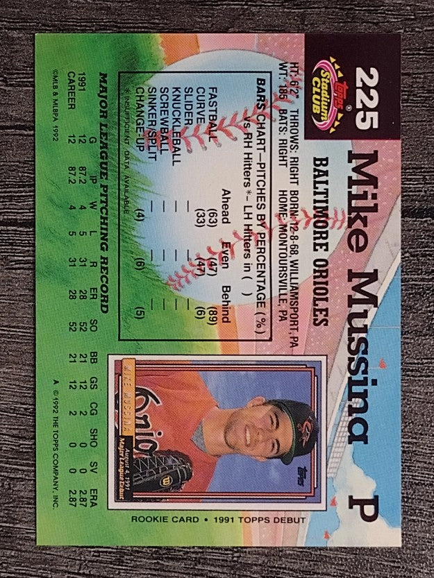 1992 Stadium Club #225 Mike Mussina