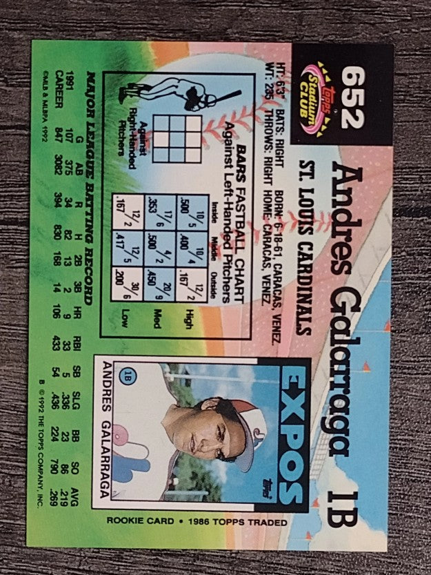 1992 Stadium Club #652 Andres Galarraga