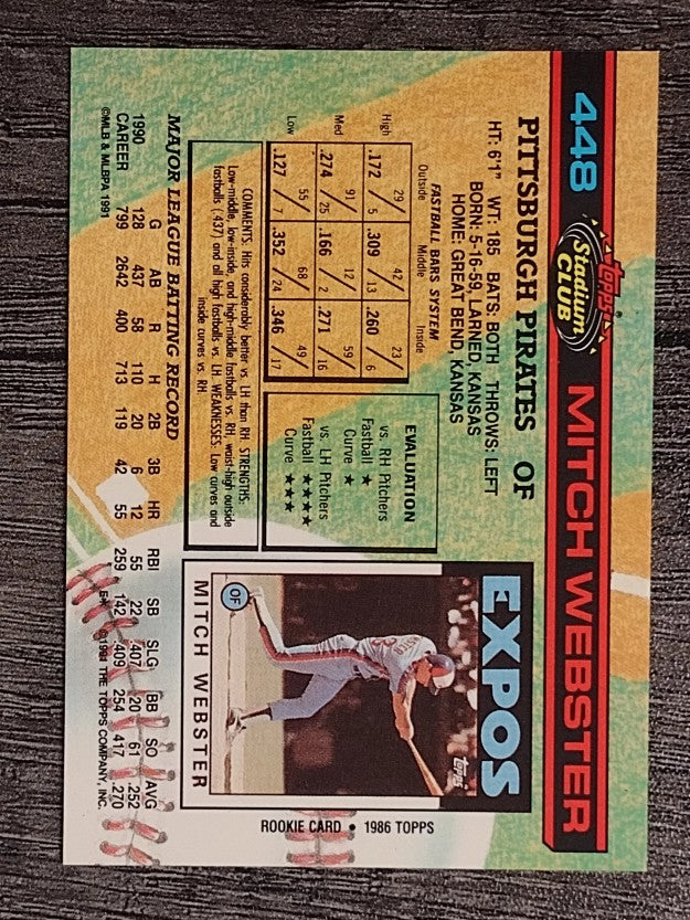 1991 Stadium Club #448 Mitch Webster