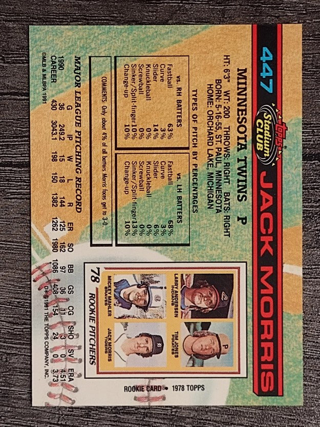1991 Stadium Club #447 Jack Morris