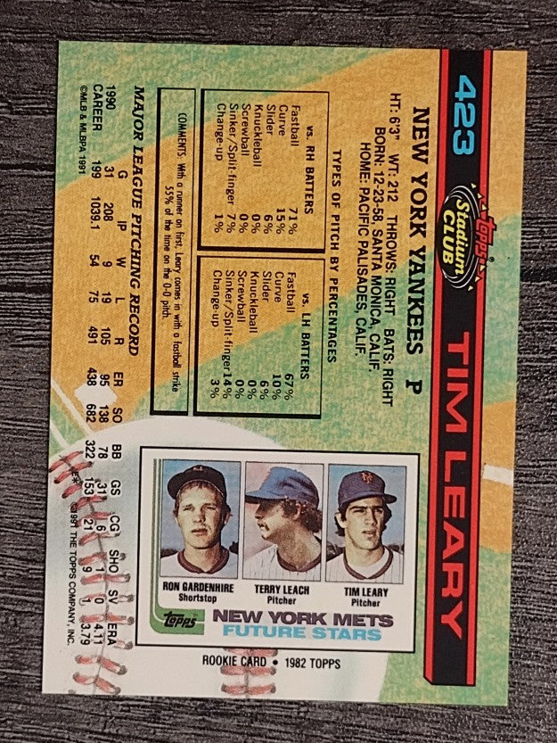 1991 Stadium Club #423 Tim Leary