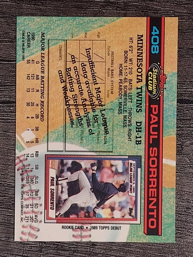 1991 Stadium Club #408 Paul Sorrento