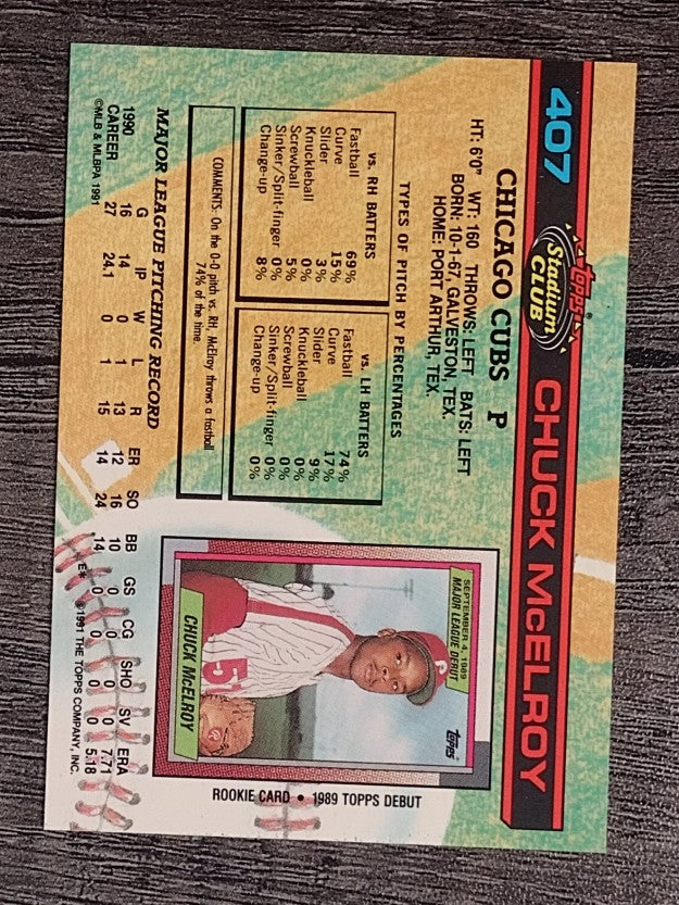 1991 Stadium Club #407 Chuck McElroy