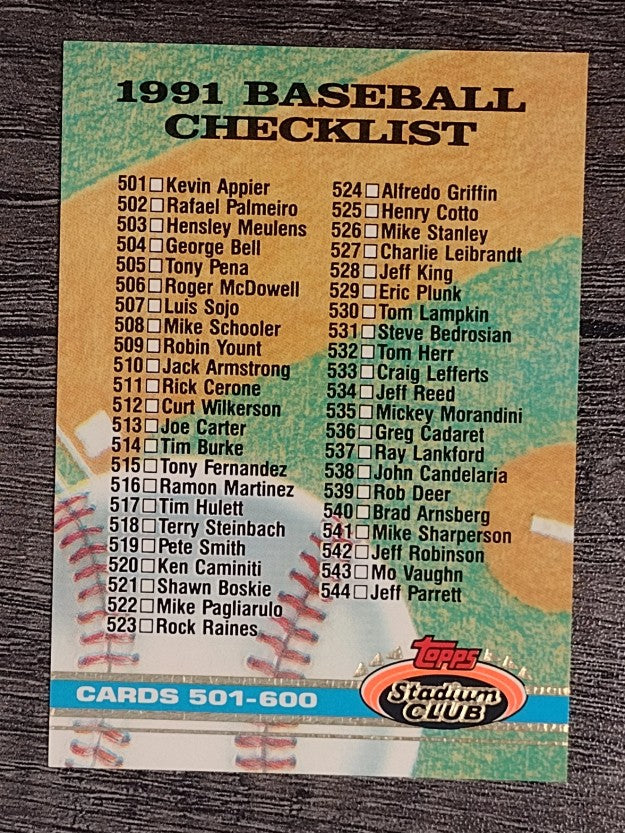 1991 Stadium Club #600 Checklist 501-600