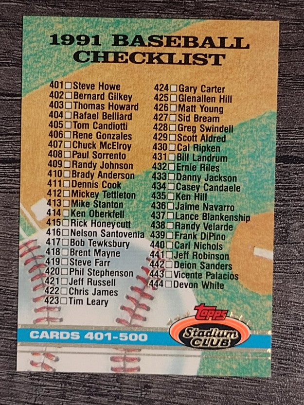 1991 Stadium Club #599 Checklist 401-500
