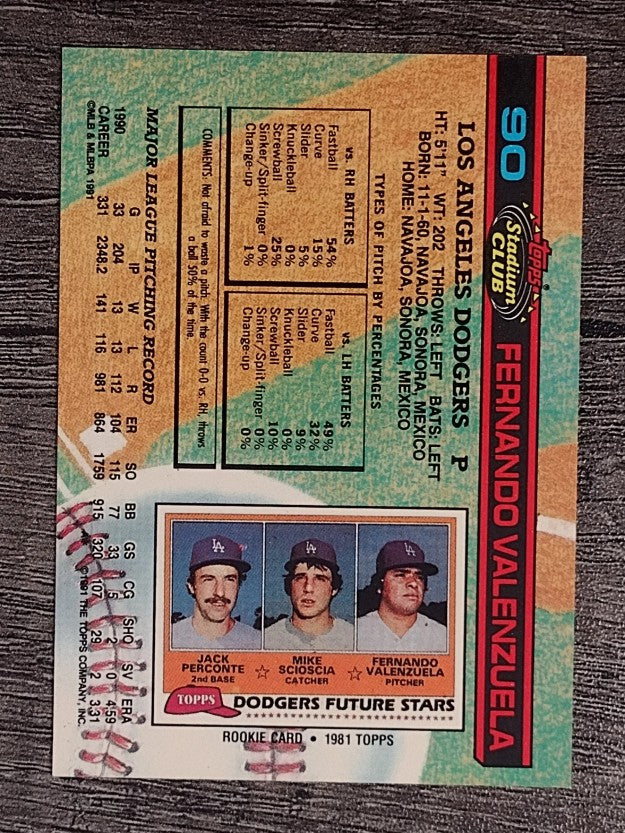 1991 Stadium Club #90 Fernando Valenzuela