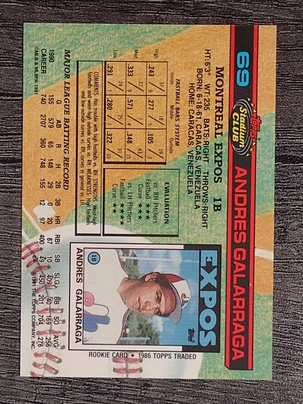 1991 Stadium Club #69 Andres Galarraga