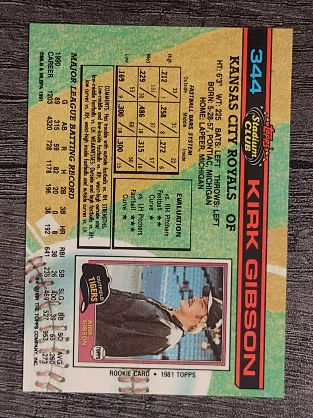 1991 Stadium Club #344 Kirk Gibson
