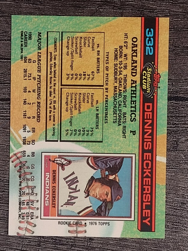 1991 Stadium Club #332 Dennis Eckersley