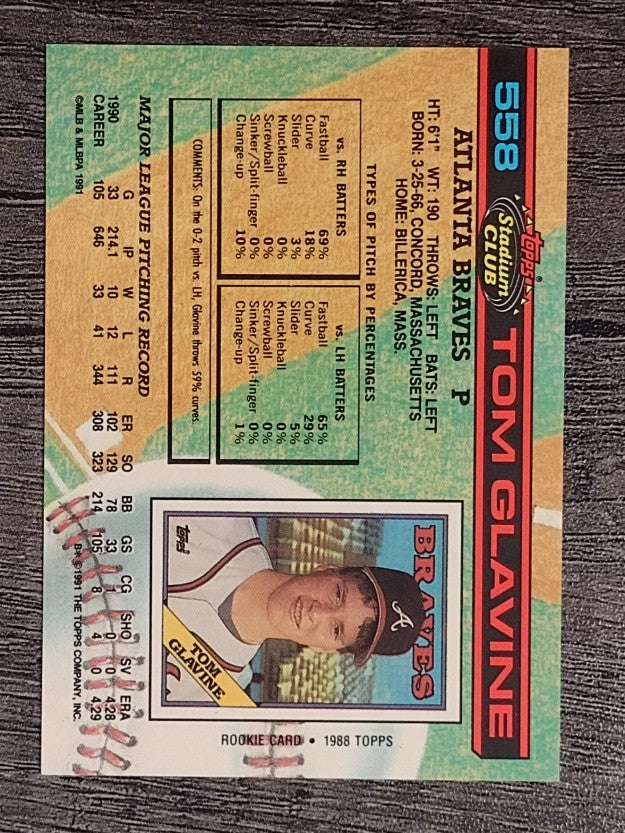 1991 Stadium Club #558 Tom Glavine