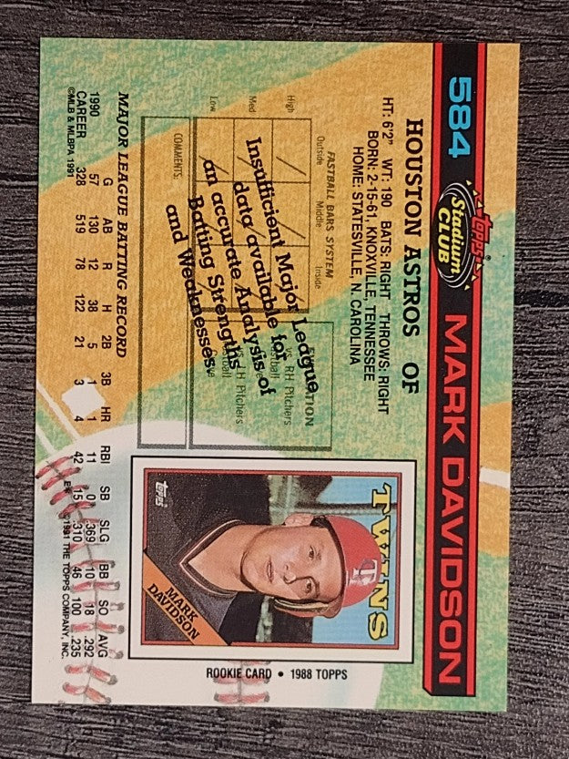 1991 Stadium Club #584 Mark Davidson