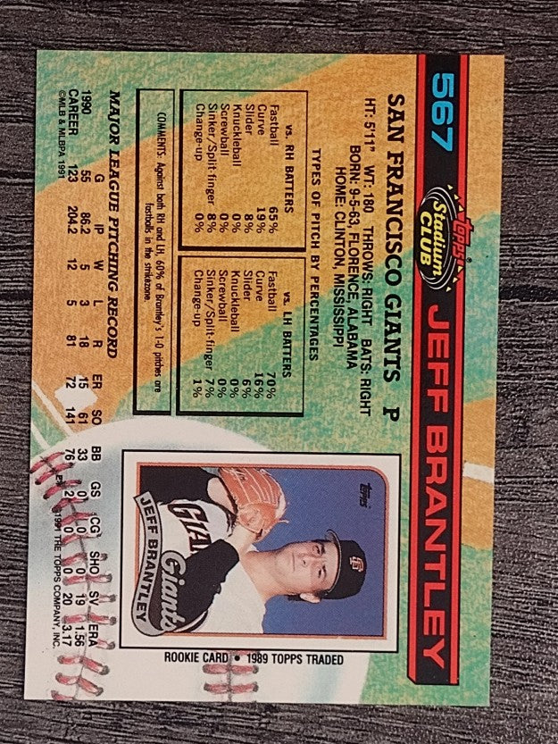 1991 Stadium Club #567 Jeff Brantley